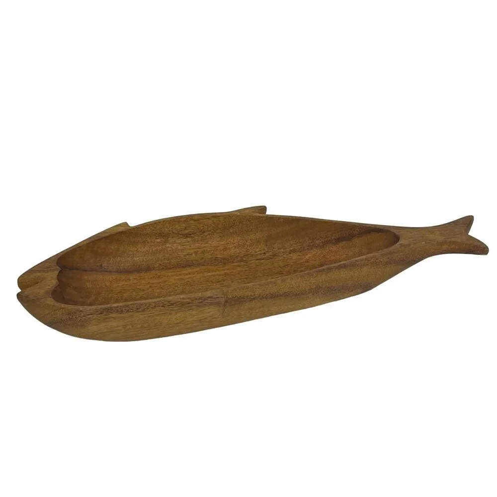 Handcrafted Wooden Fish-Shaped Serving Tray Decorative Platter